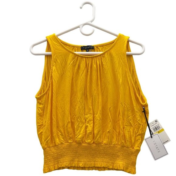 1. STATE Women Smocked Hem Crop Tank Top Sunflower Yellow Sz Medium NWT - 0019 - Picture 2 of 9
